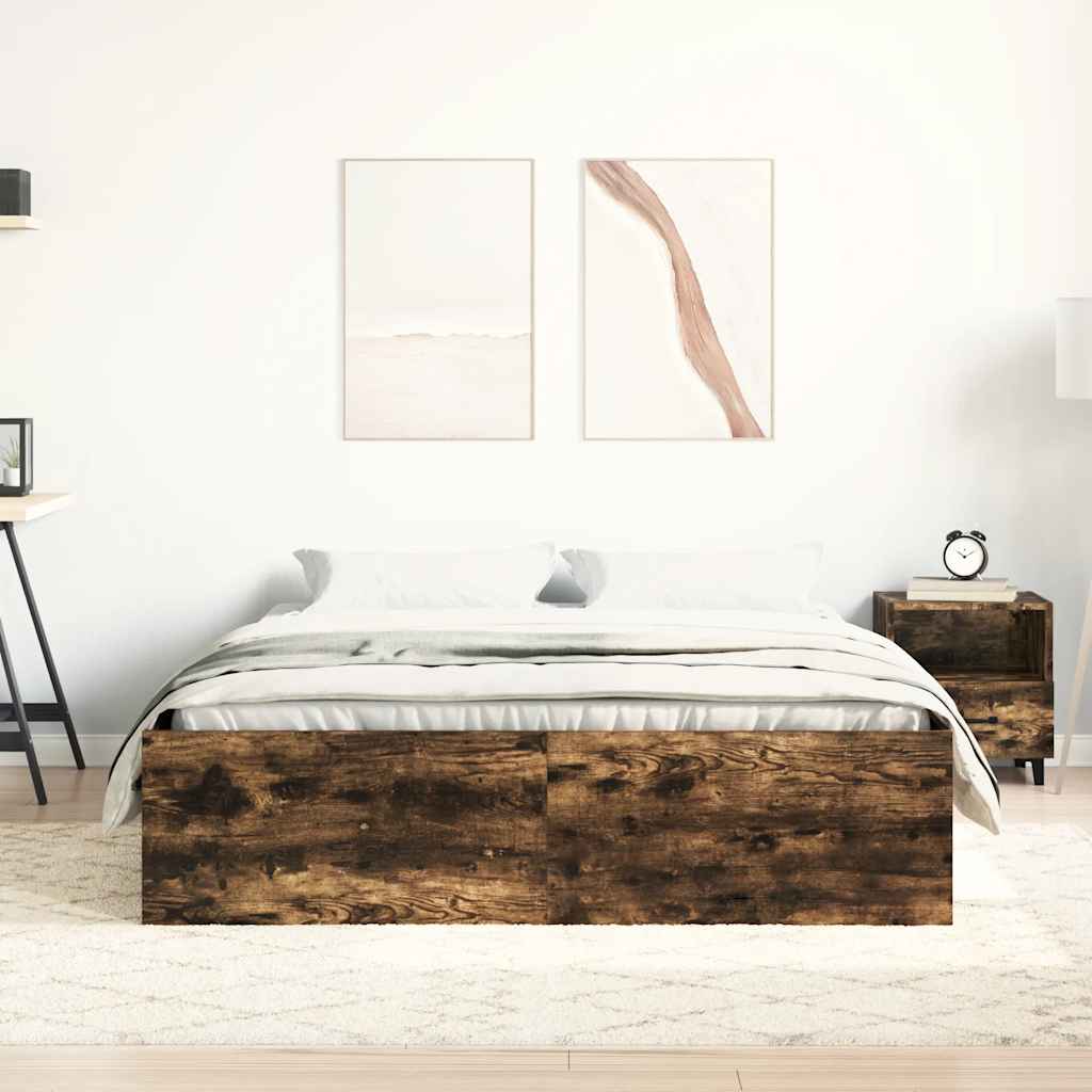 Bed Frame without Mattress Smoked Oak 135x190 cm Double Double