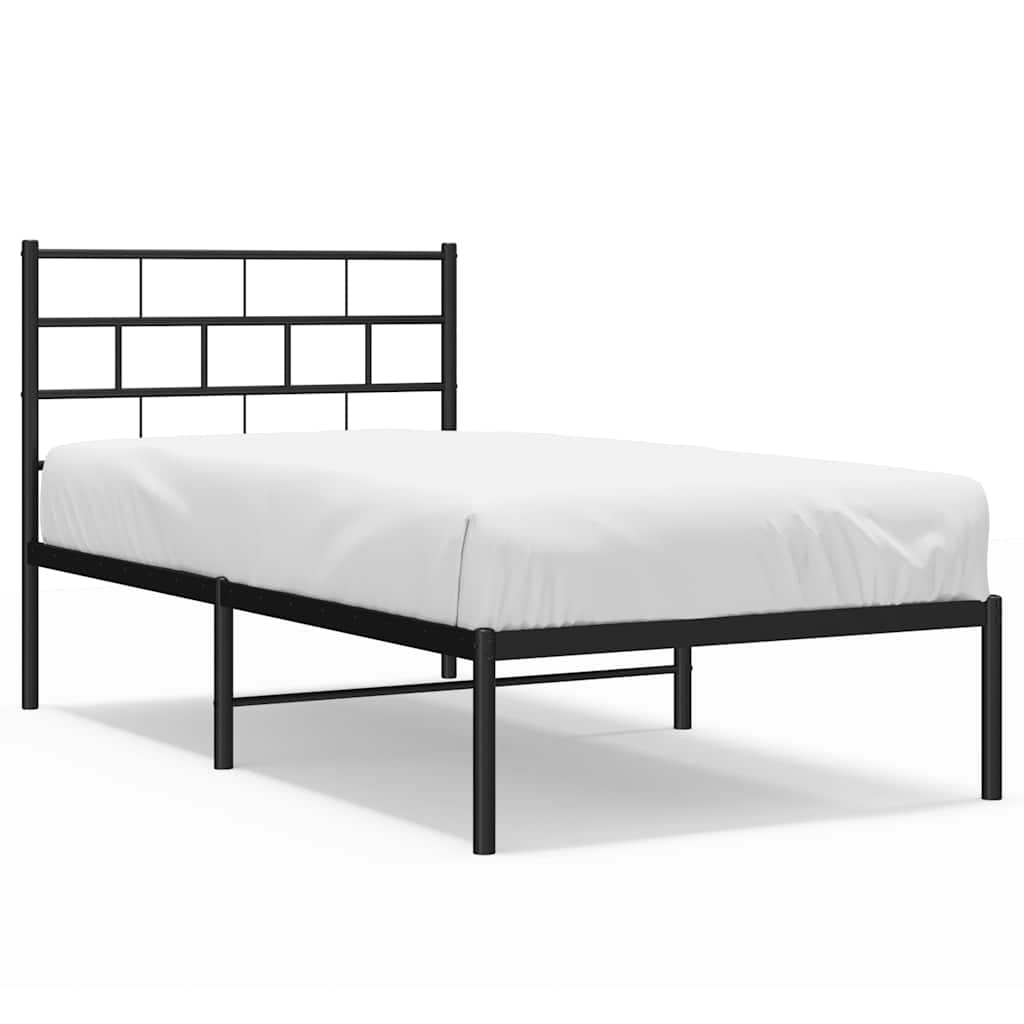 Metal Bed Frame without Mattress with Headboard Black 100x190cm