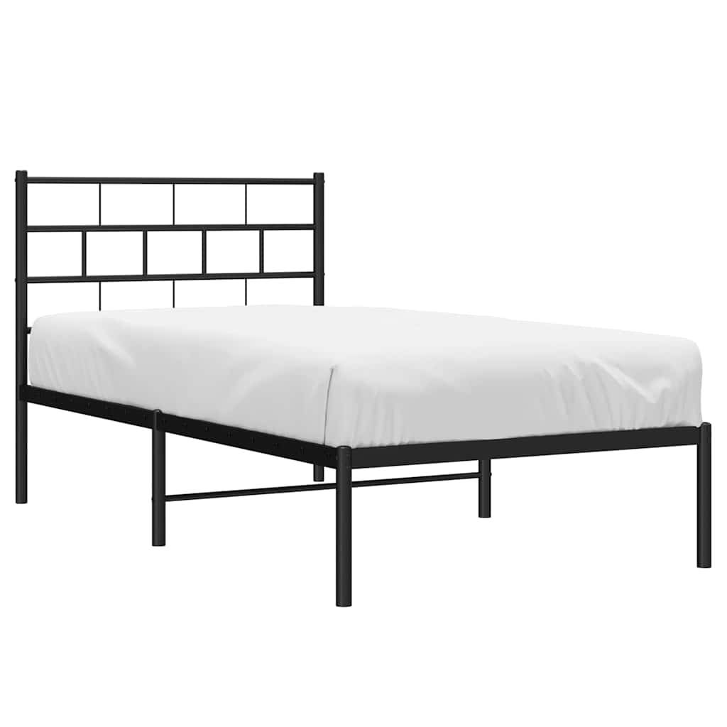 Metal Bed Frame without Mattress with Headboard Black 100x190cm