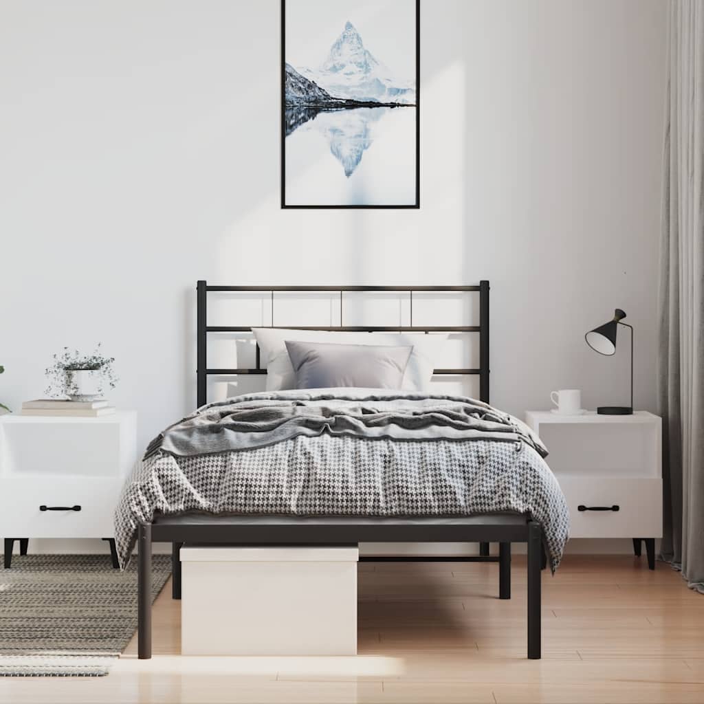 Metal Bed Frame without Mattress with Headboard Black 100x190cm