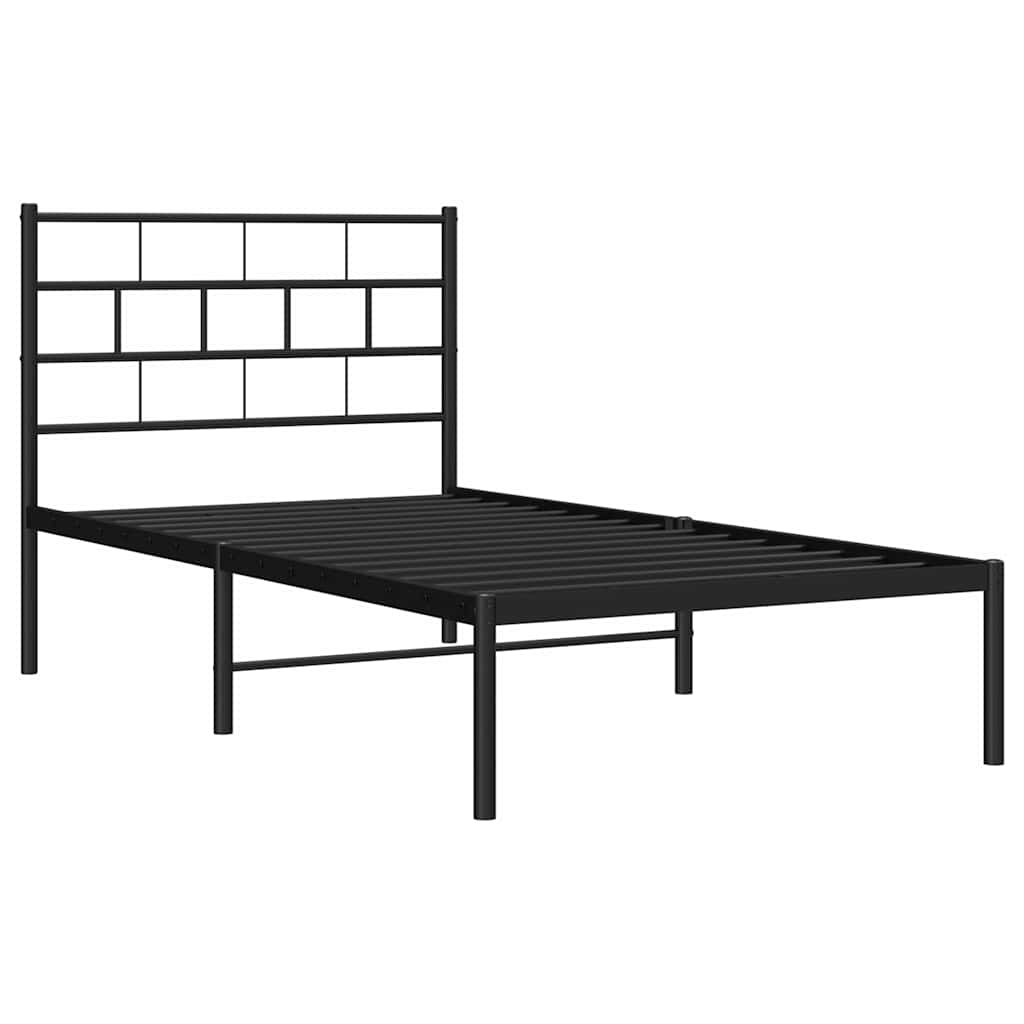 Metal Bed Frame without Mattress with Headboard Black 100x190cm