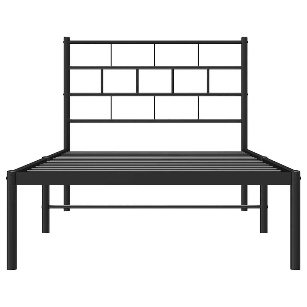 Metal Bed Frame without Mattress with Headboard Black 100x190cm