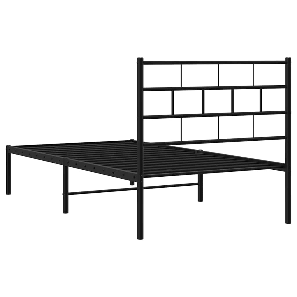 Metal Bed Frame without Mattress with Headboard Black 100x190cm