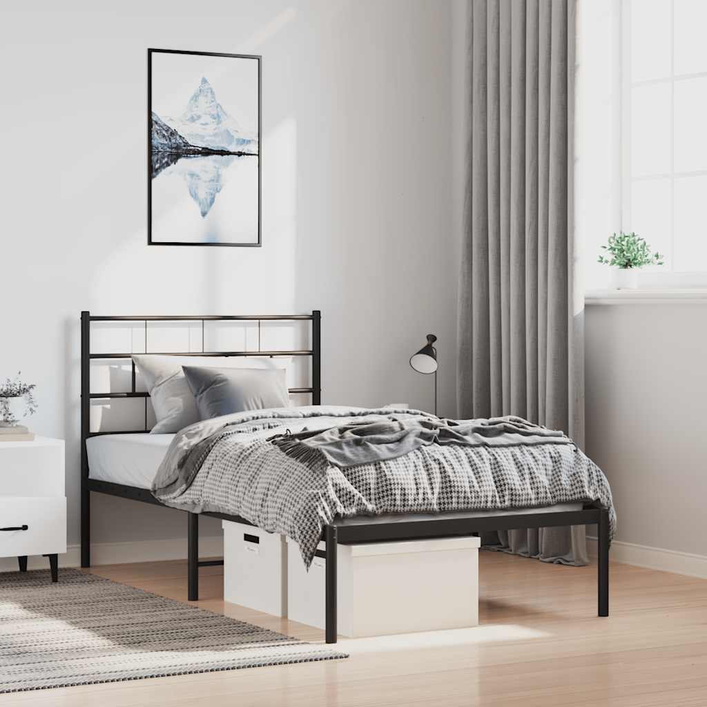 Metal Bed Frame without Mattress with Headboard Black 100x190cm