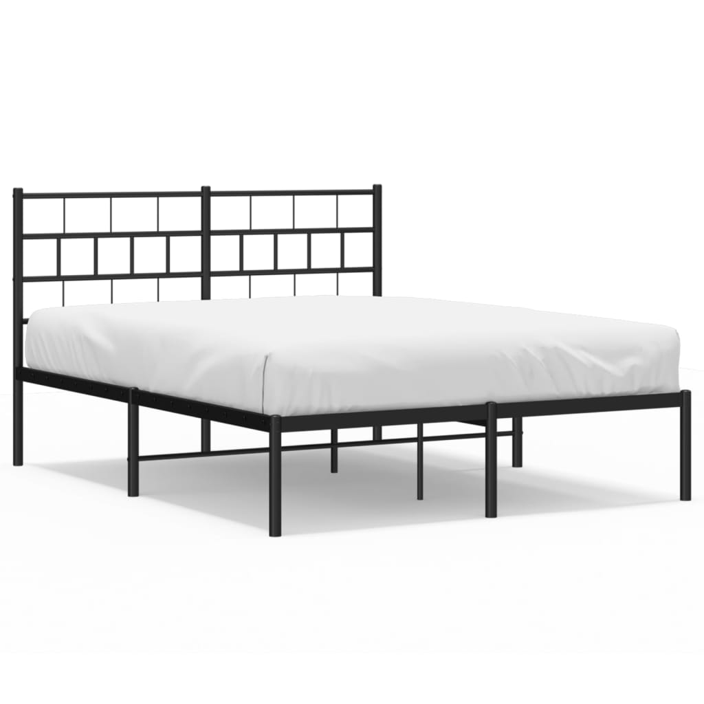 Metal Bed Frame without Mattress with Headboard Black 140x190cm