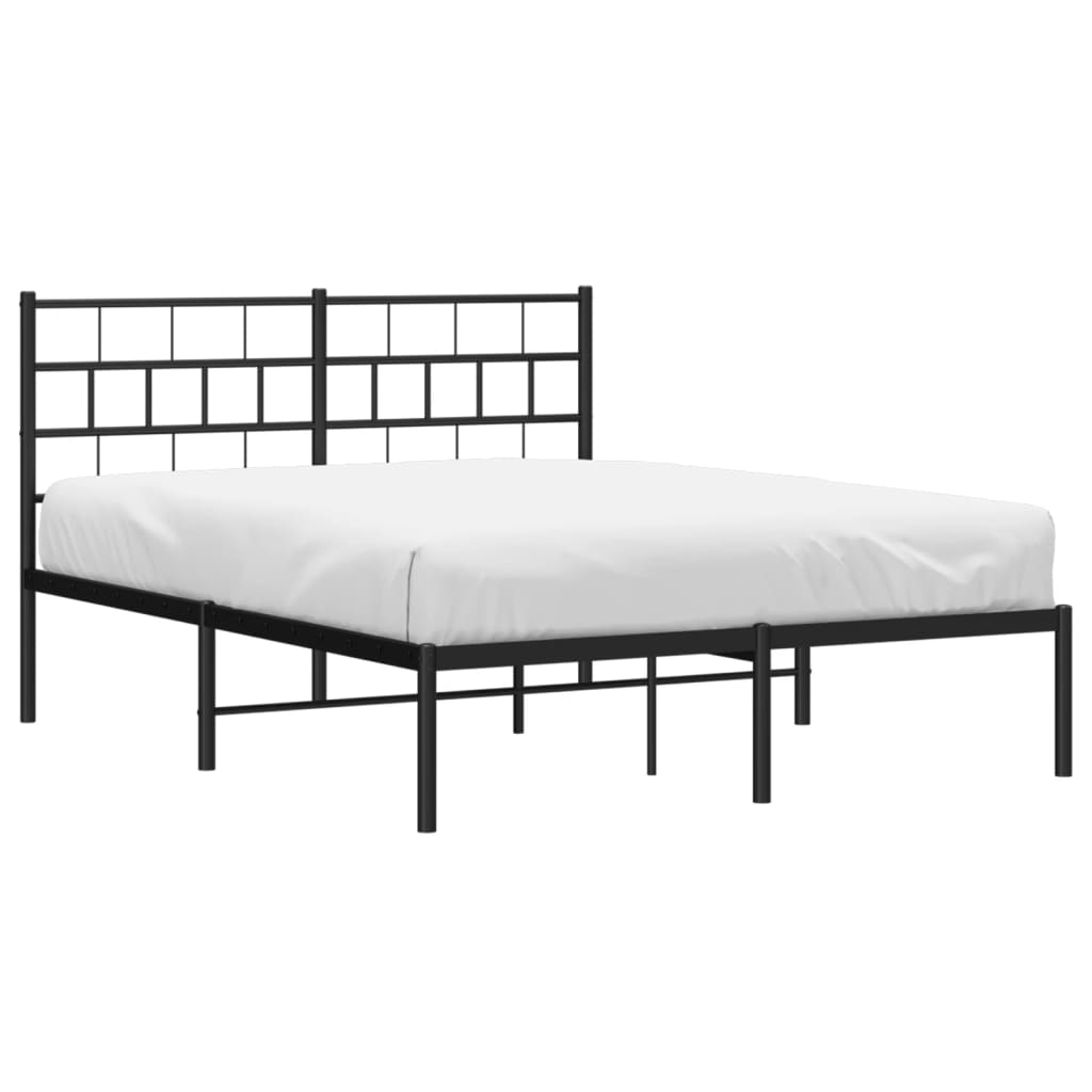 Metal Bed Frame without Mattress with Headboard Black 140x190cm