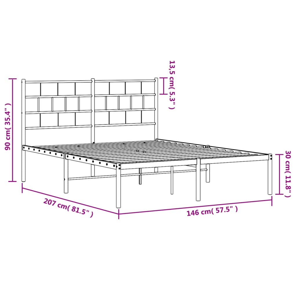 Metal Bed Frame without Mattress with Headboard Black 140x200cm