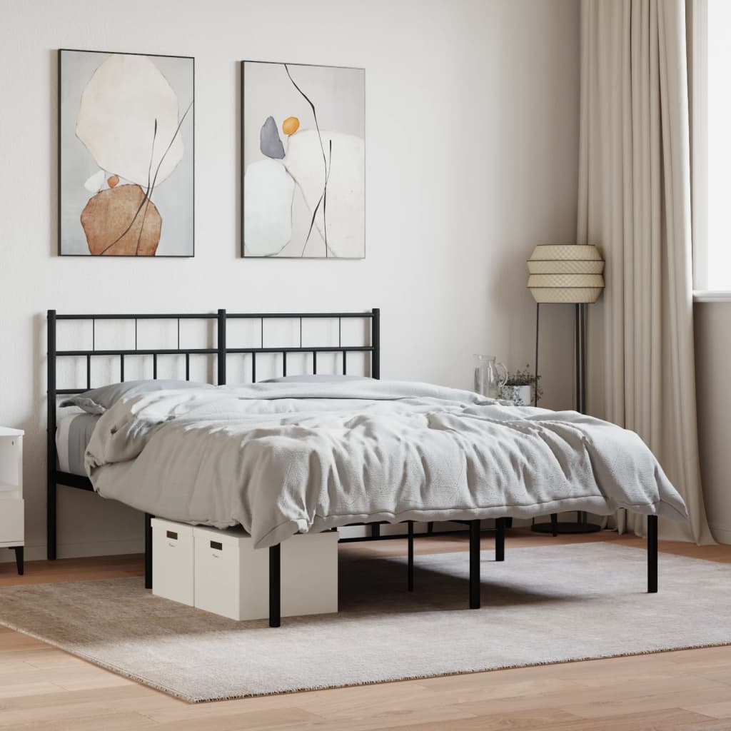 Metal Bed Frame without Mattress with Headboard Black 140x200cm