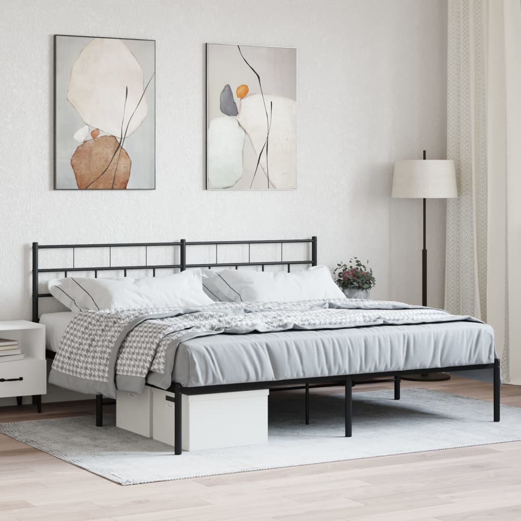 Metal Bed Frame without Mattress with Headboard Black 180x200cm