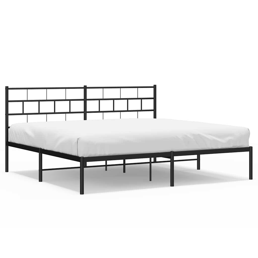 Metal Bed Frame without Mattress with Headboard Black 183x213cm