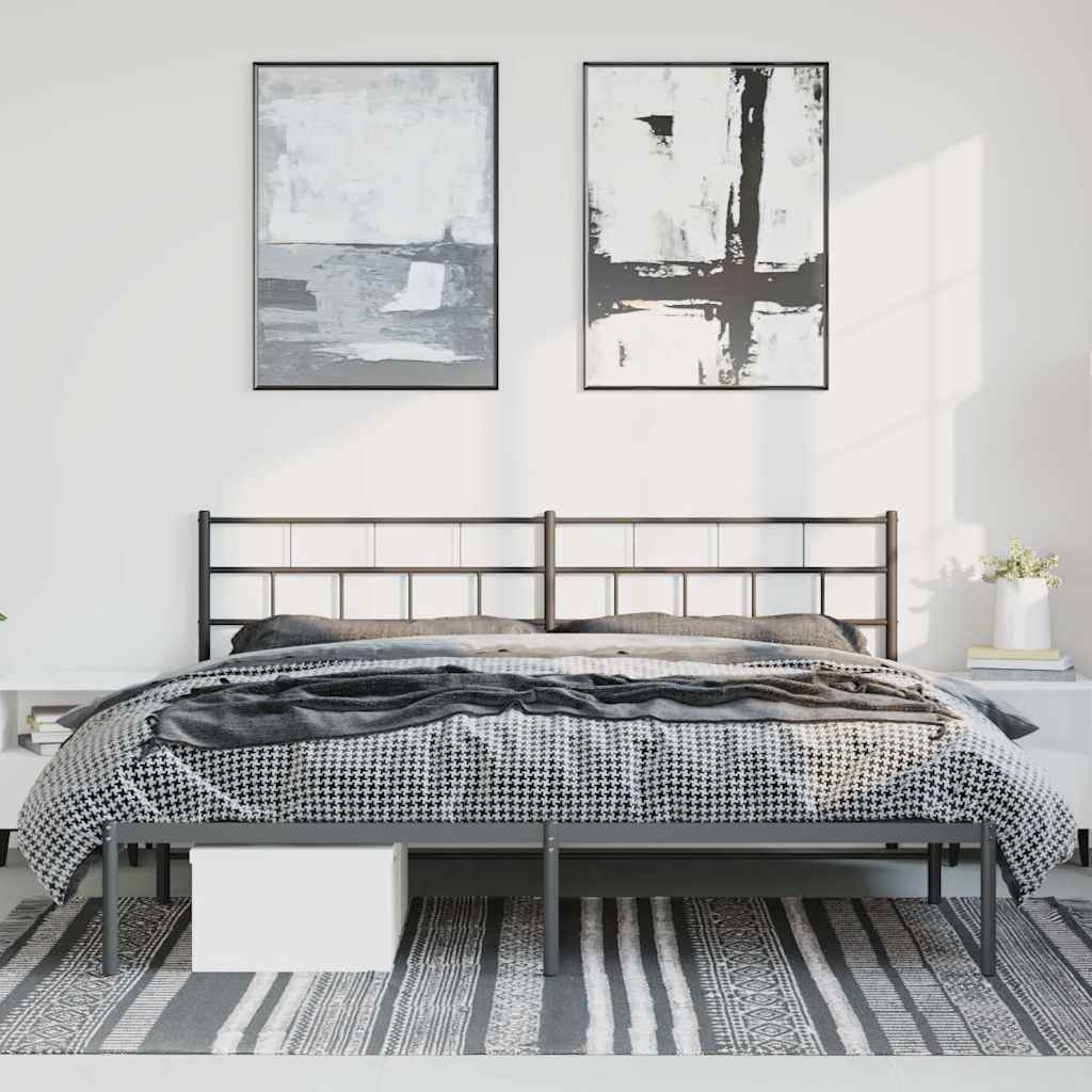 Metal Bed Frame without Mattress with Headboard Black 183x213cm
