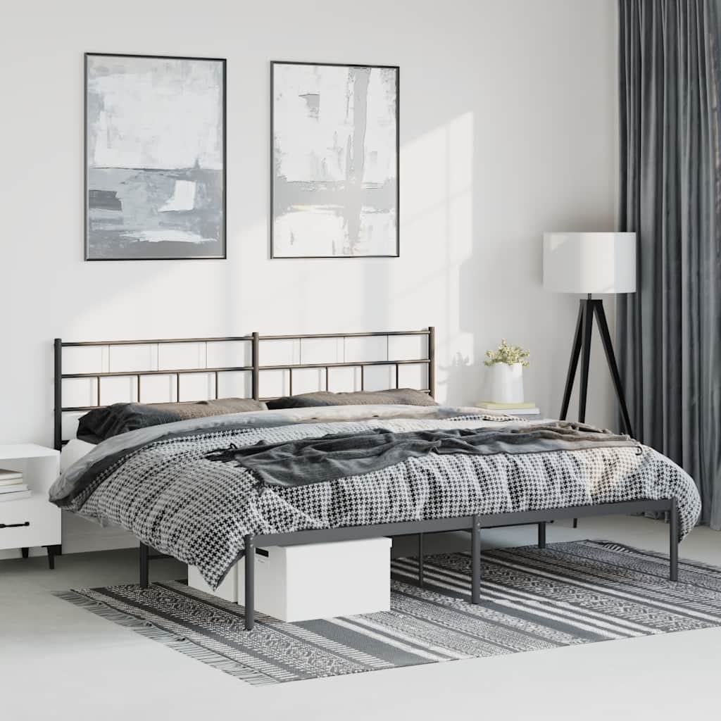 Metal Bed Frame without Mattress with Headboard Black 183x213cm