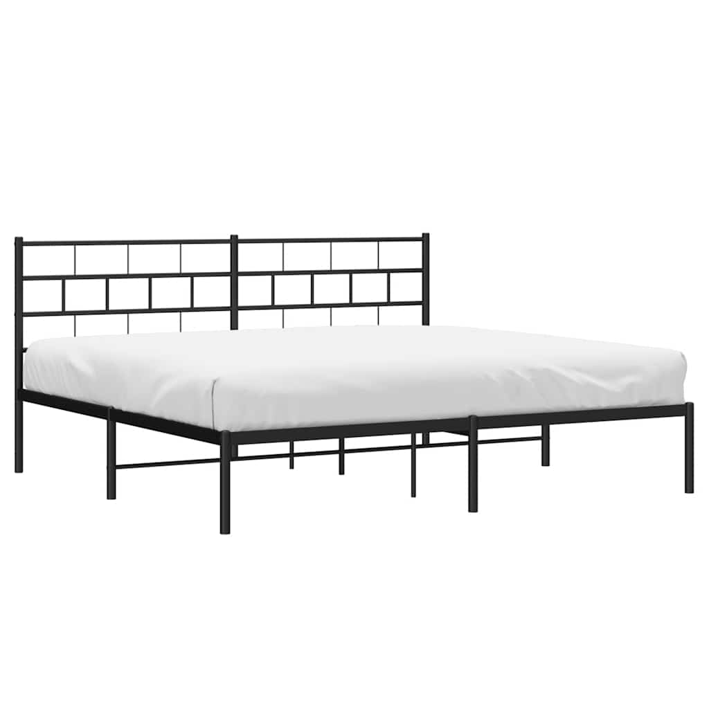 Metal Bed Frame without Mattress with Headboard Black 193x203cm