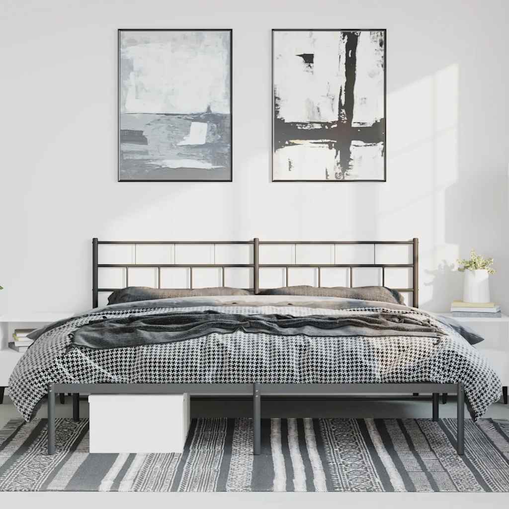 Metal Bed Frame without Mattress with Headboard Black 193x203cm