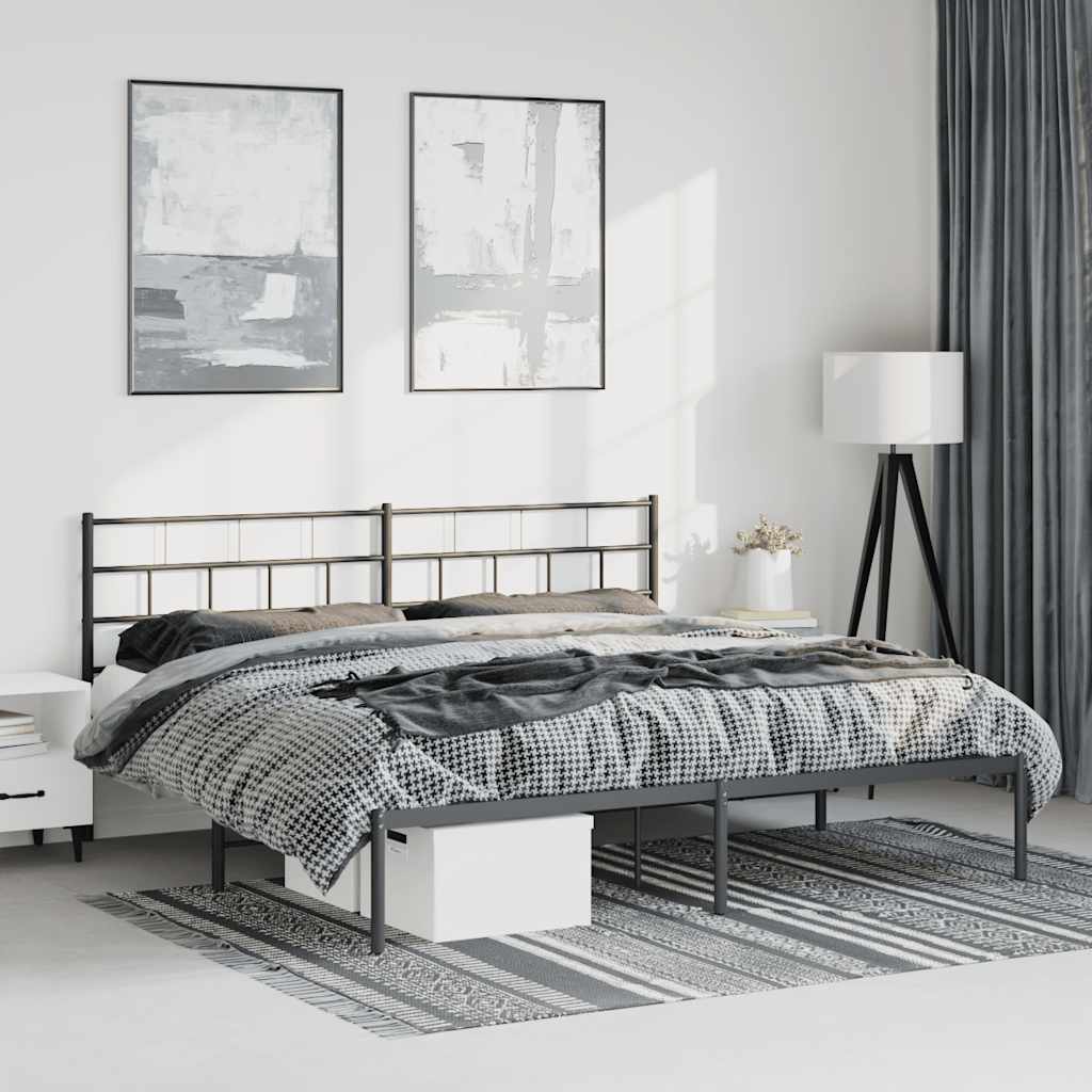 Metal Bed Frame without Mattress with Headboard Black 193x203cm