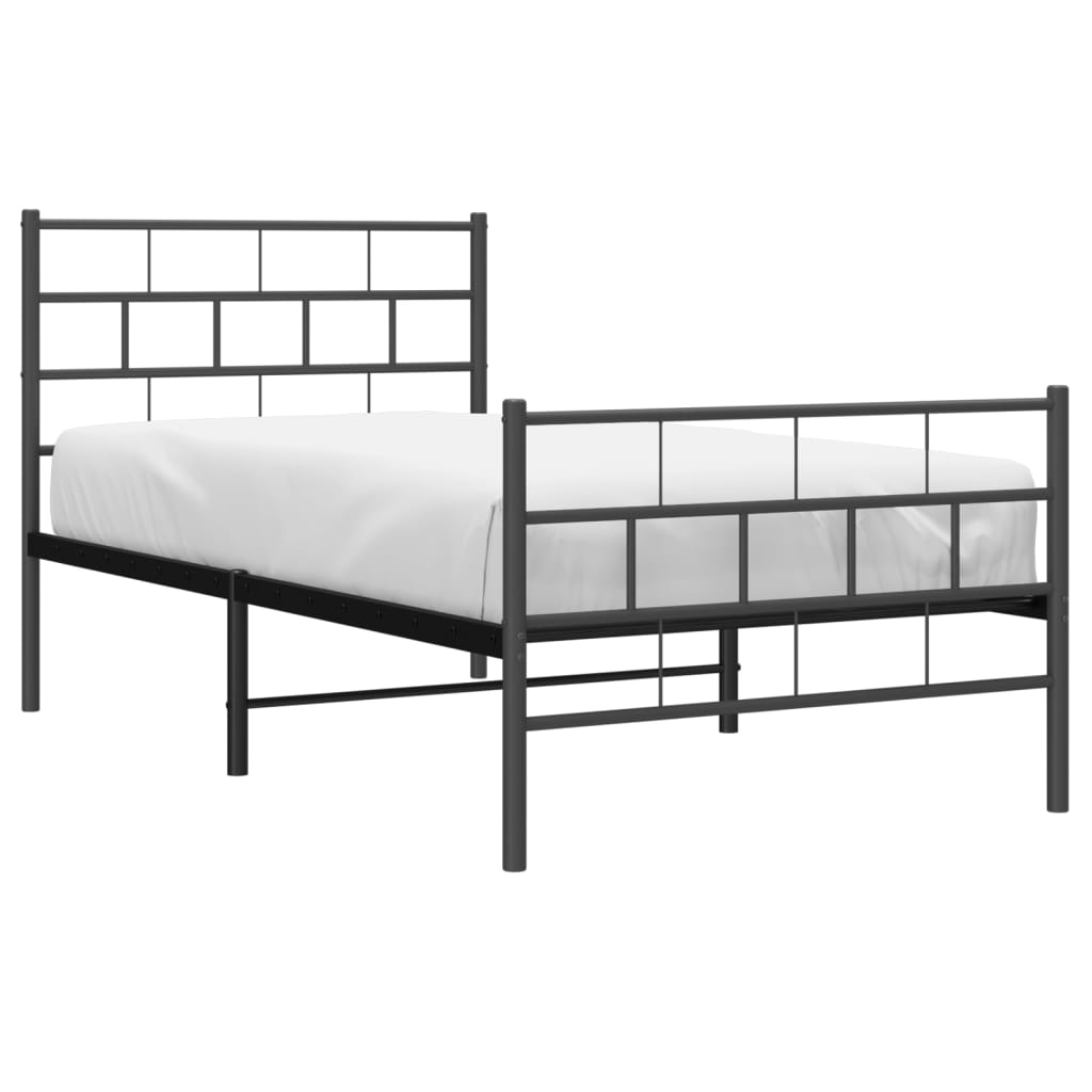 Metal Bed Frame without Mattress with Footboard Black 75x190cm
