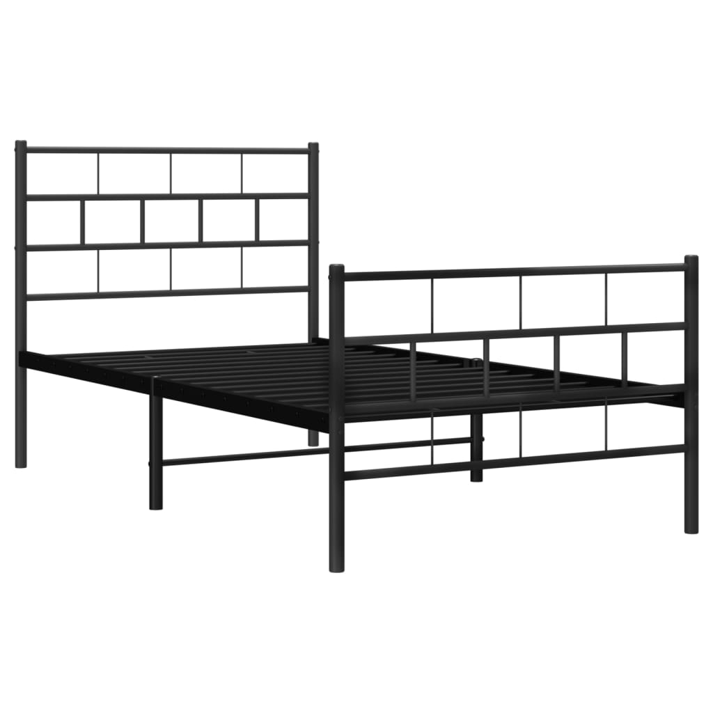 Metal Bed Frame without Mattress with Footboard Black 75x190cm