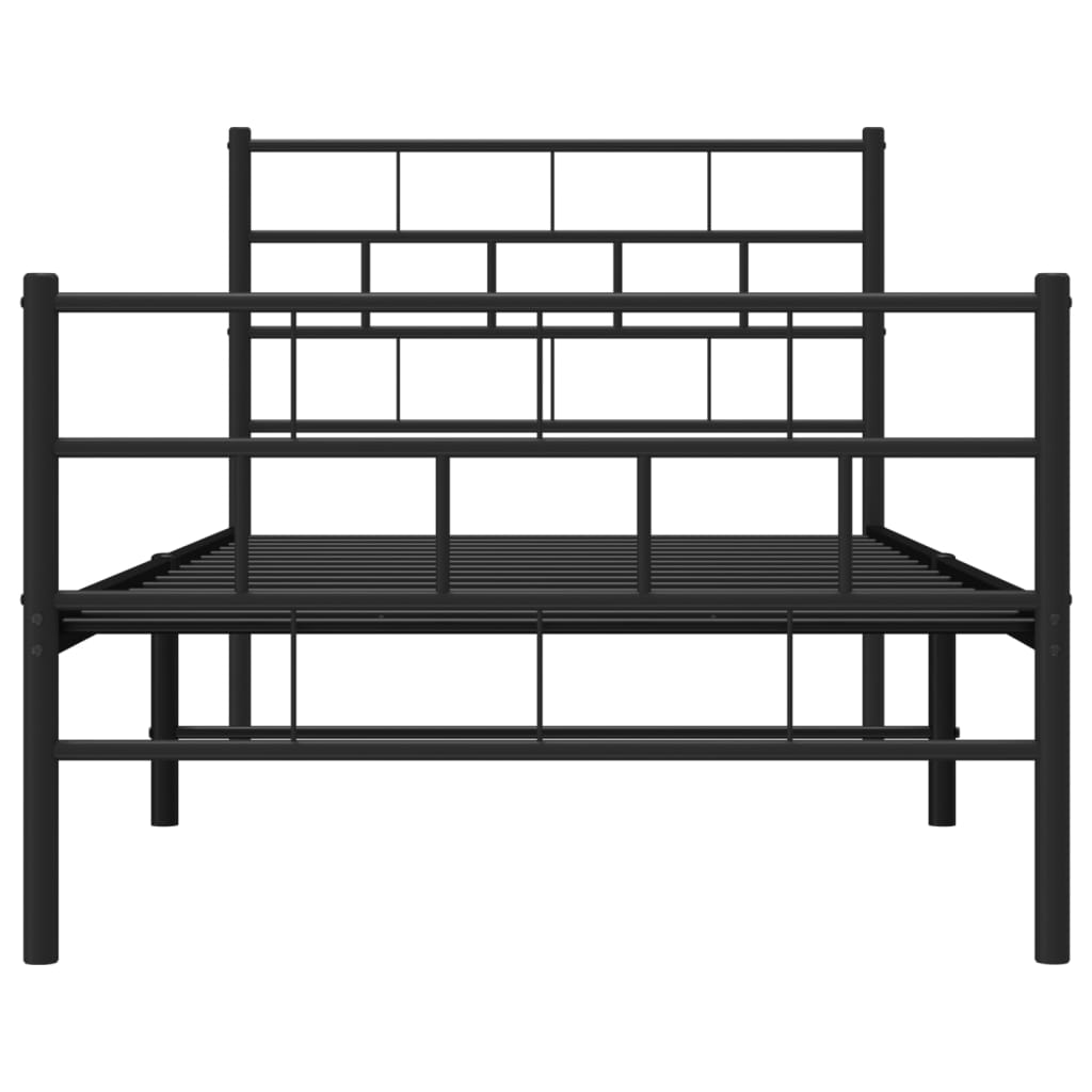 Metal Bed Frame without Mattress with Footboard Black 75x190cm