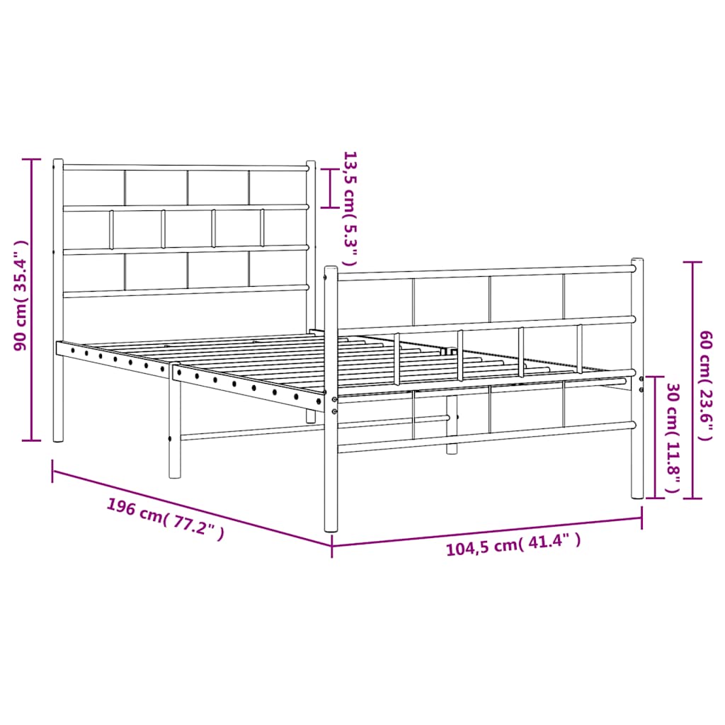 Metal Bed Frame without Mattress with Footboard Black 100x190cm