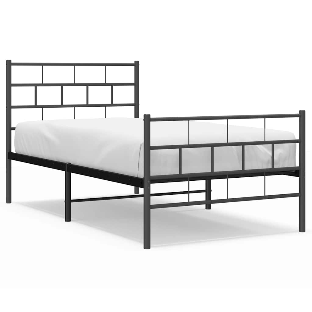 Metal Bed Frame without Mattress with Footboard Black 100x200cm