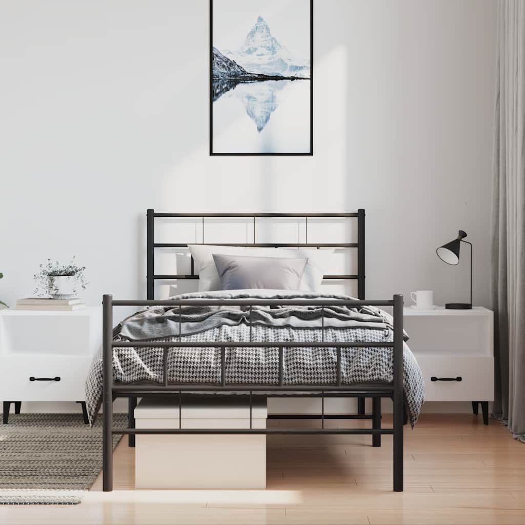 Metal Bed Frame without Mattress with Footboard Black 100x200cm