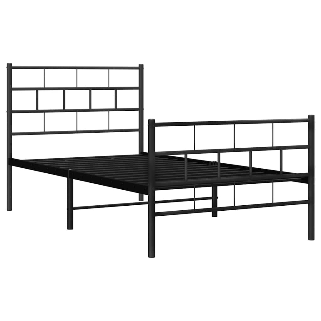 Metal Bed Frame without Mattress with Footboard Black 100x200cm