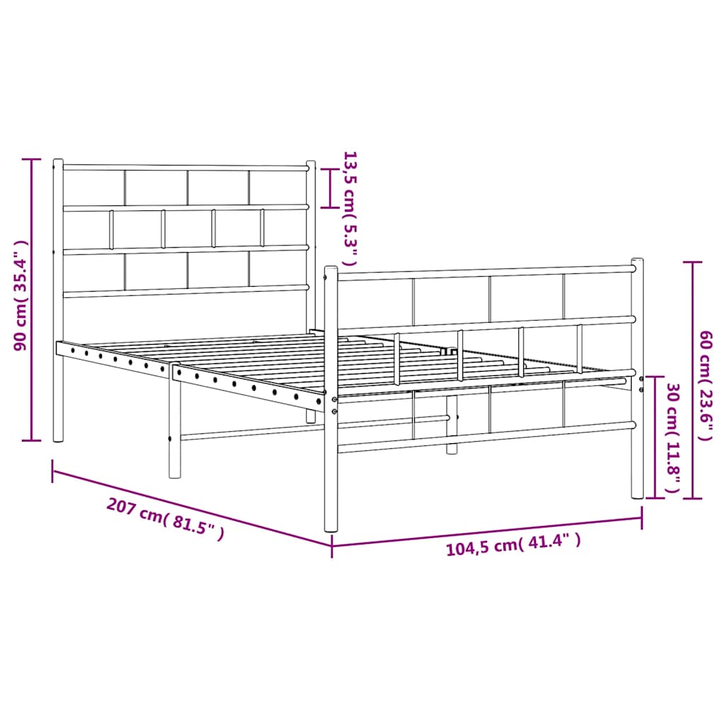 Metal Bed Frame without Mattress with Footboard Black 100x200cm