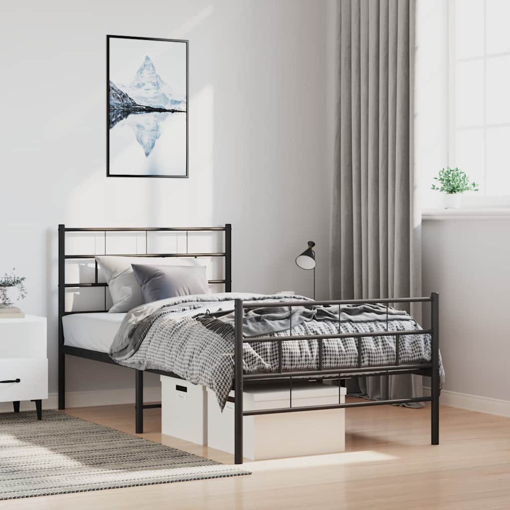 Metal Bed Frame without Mattress with Footboard Black 100x200cm