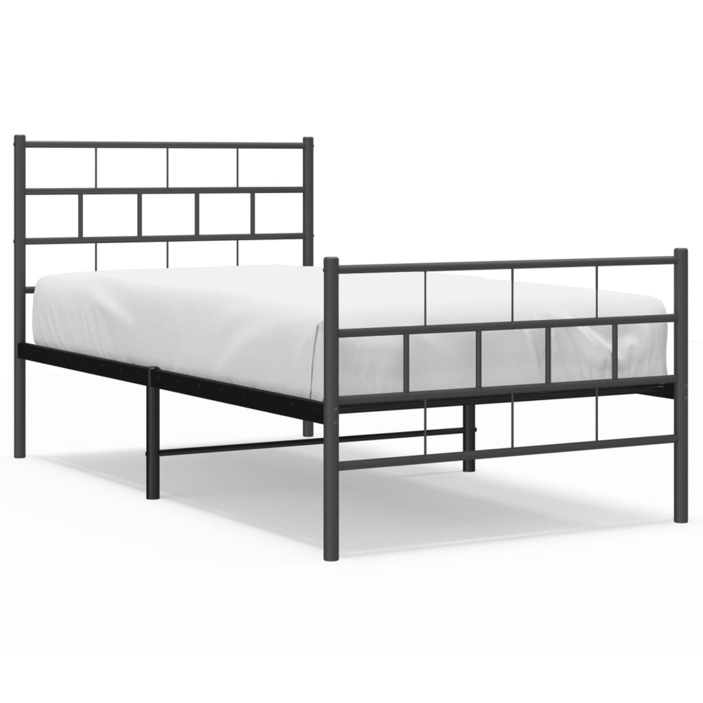 Metal Bed Frame without Mattress with Footboard Black 107x203cm