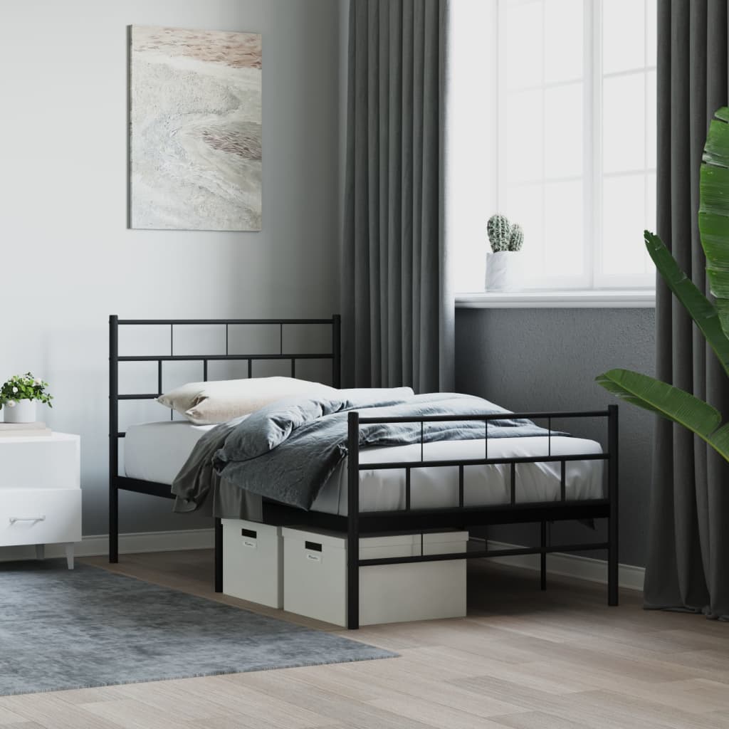 Metal Bed Frame without Mattress with Footboard Black 107x203cm