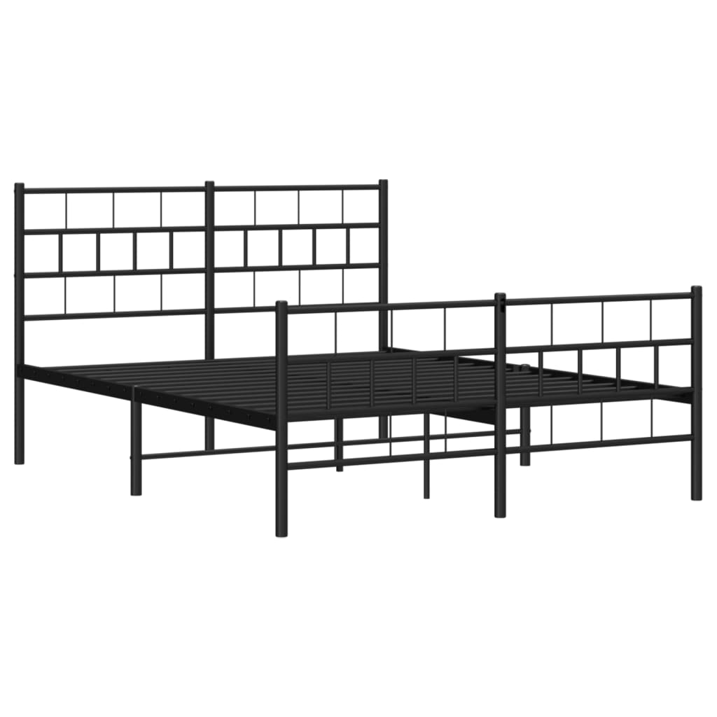 Metal Bed Frame without Mattress with Footboard Black 120x190cm