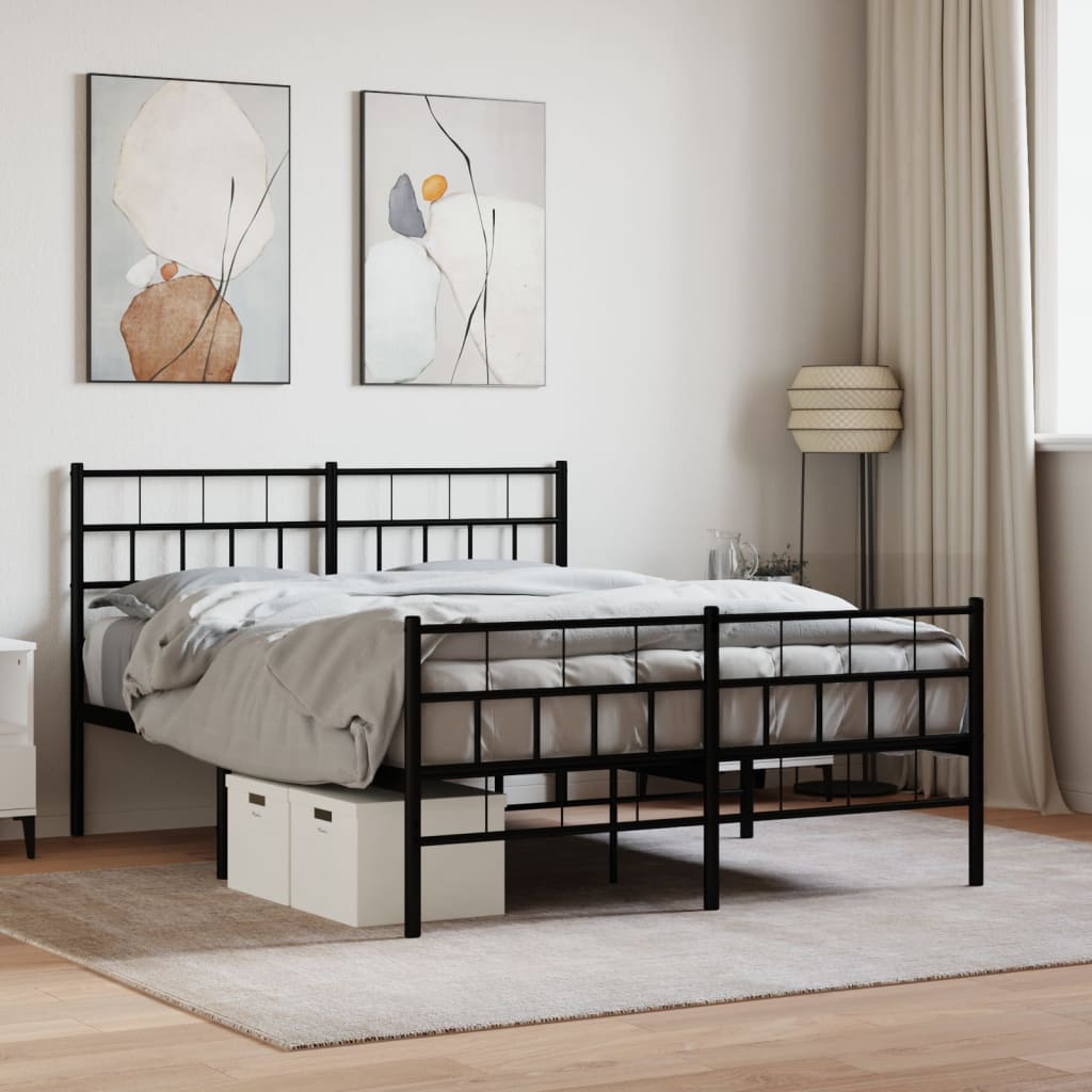 Metal Bed Frame without Mattress with Footboard Black 120x190cm