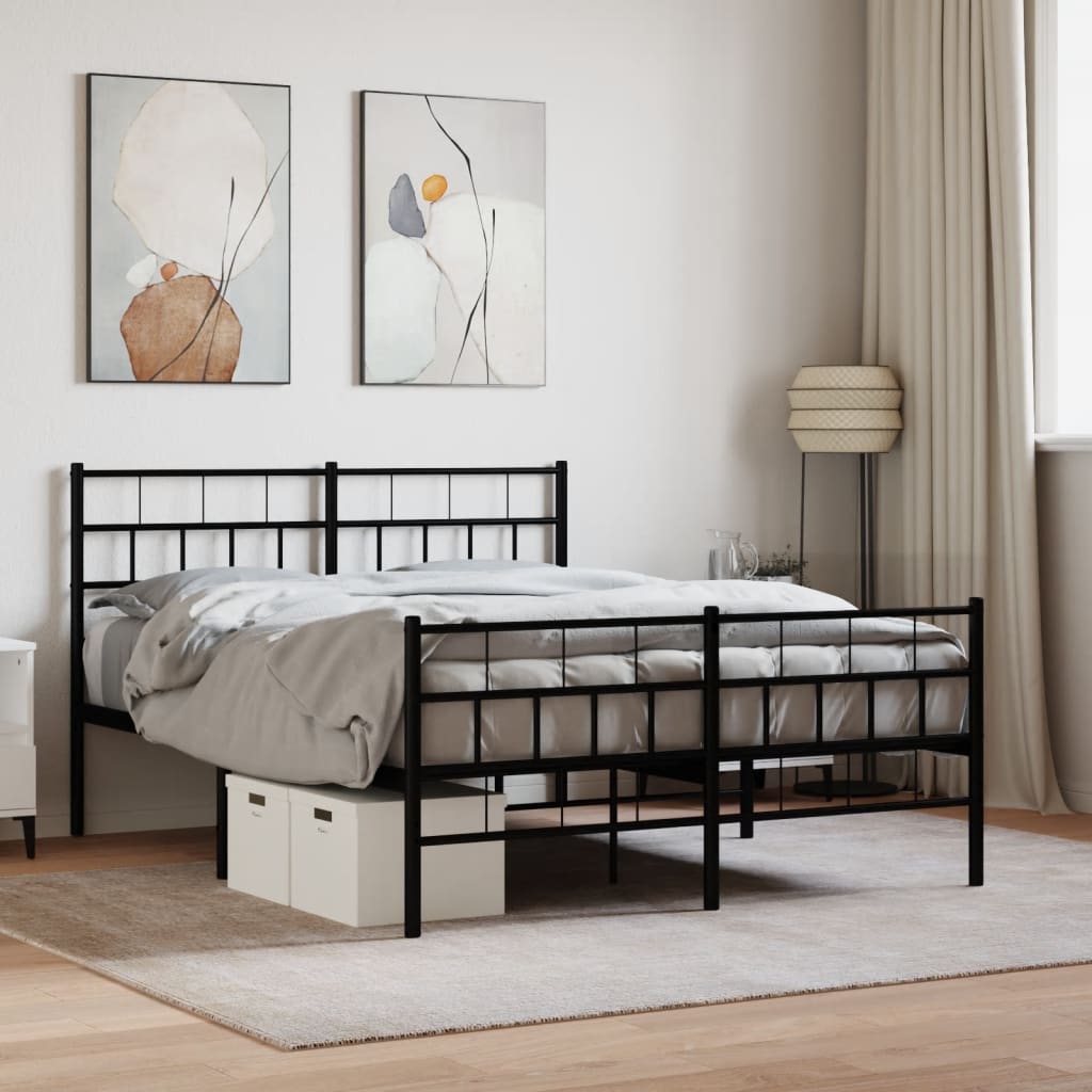 Metal Bed Frame without Mattress with Footboard Black 120x200cm