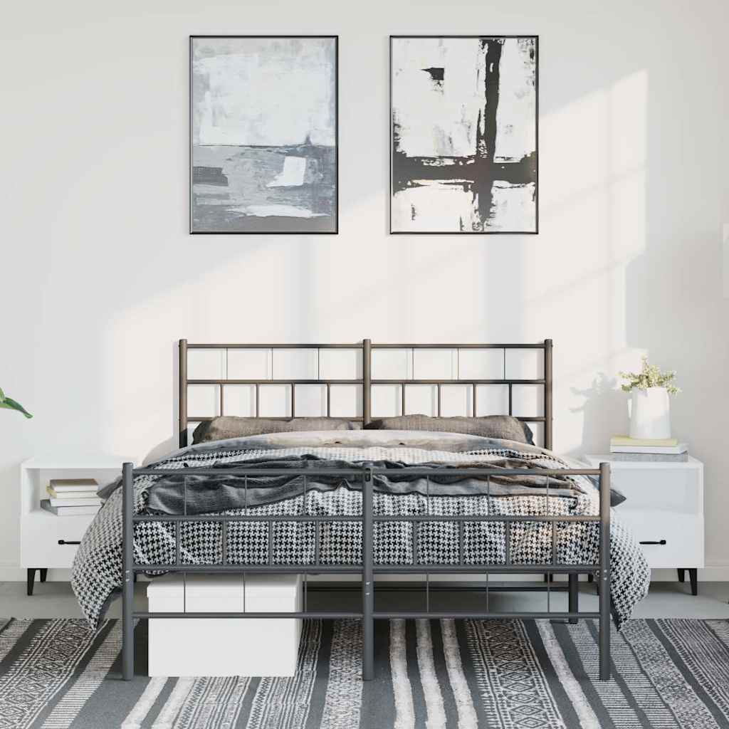 Metal Bed Frame without Mattress with Footboard Black 150x200cm