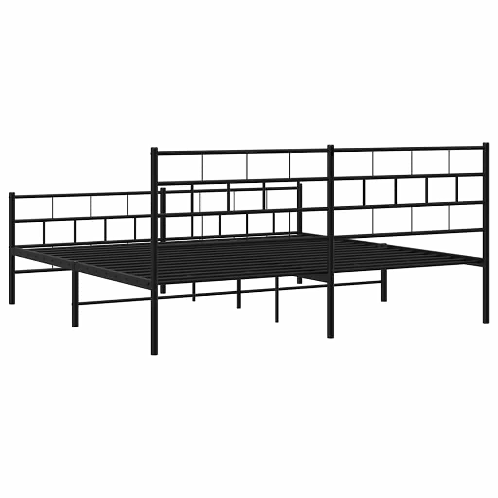 Metal Bed Frame without Mattress with Footboard Black 183x213cm