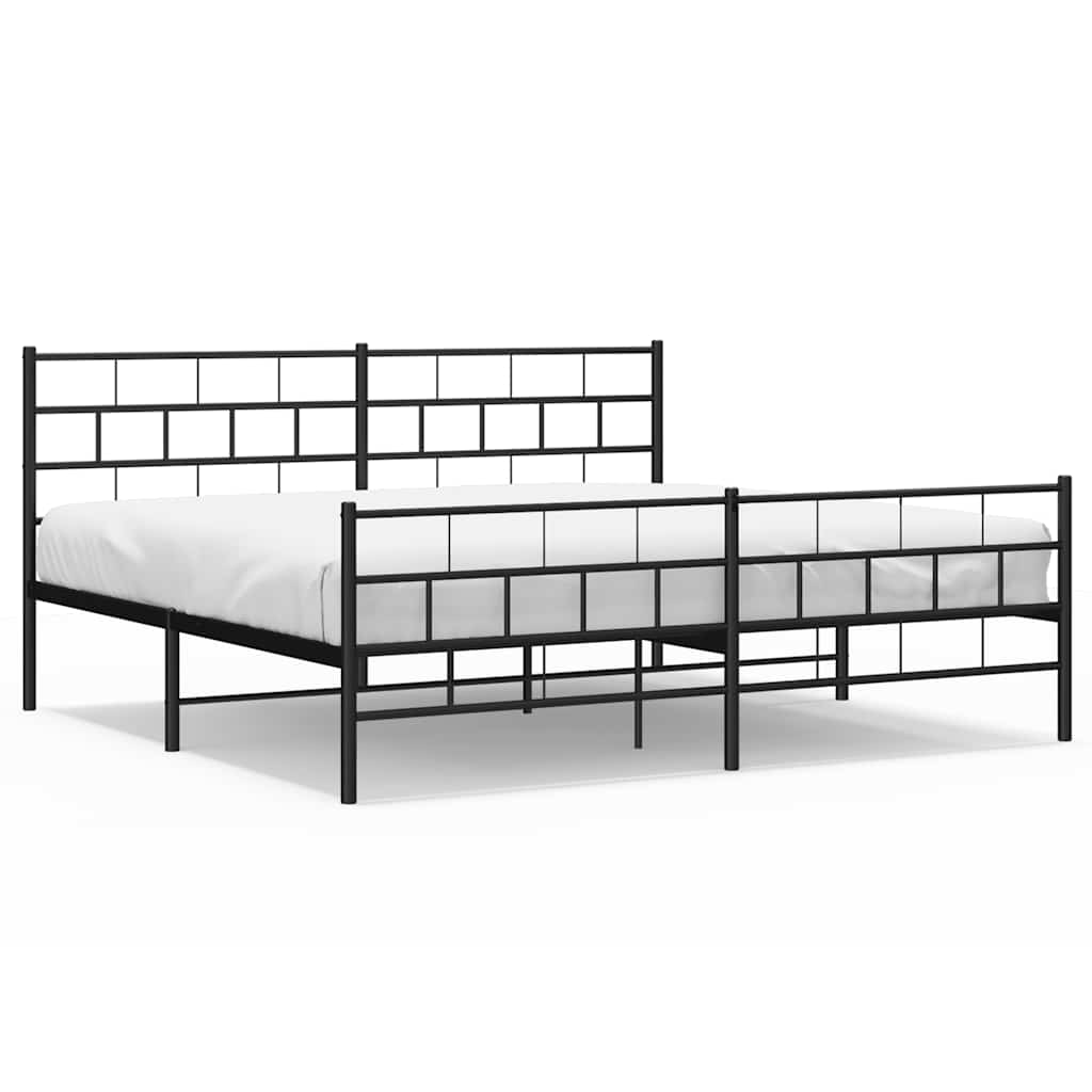Metal Bed Frame without Mattress with Footboard Black 193x203cm