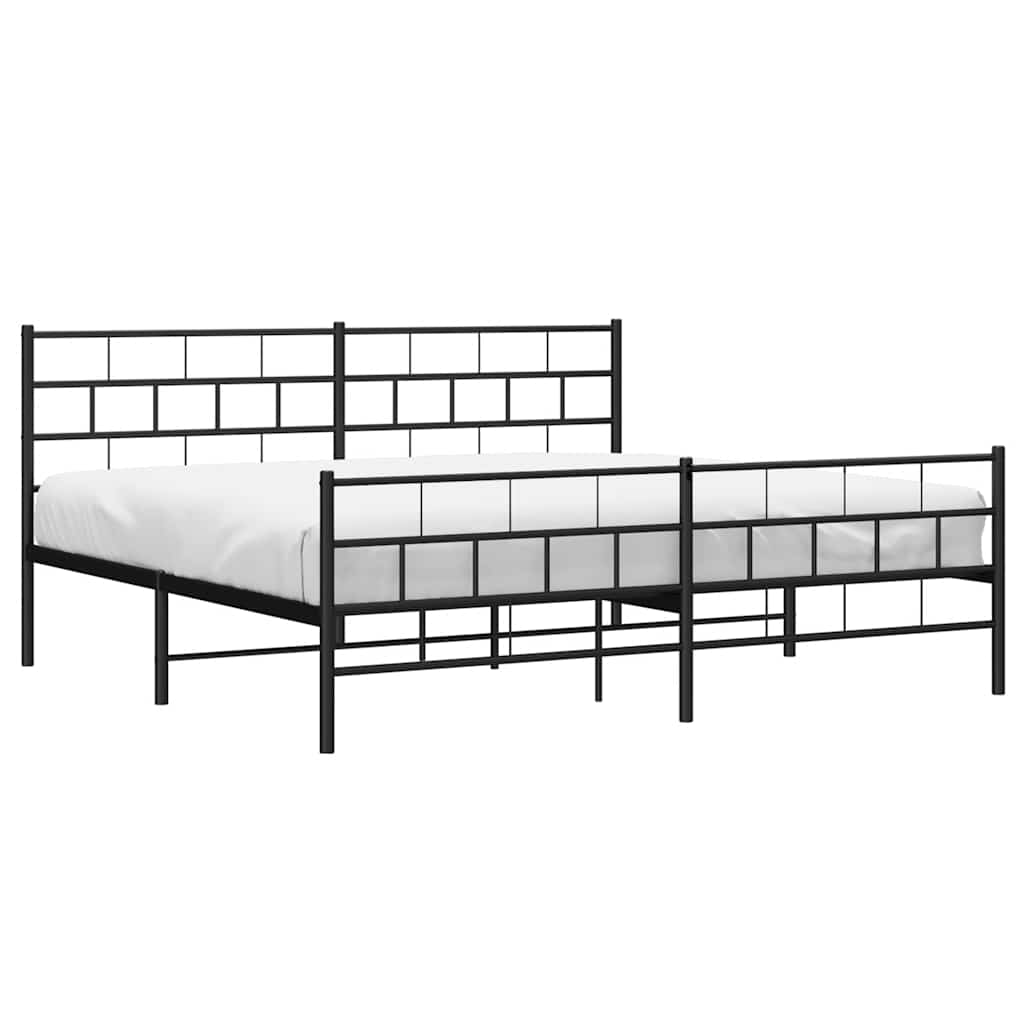 Metal Bed Frame without Mattress with Footboard Black 193x203cm