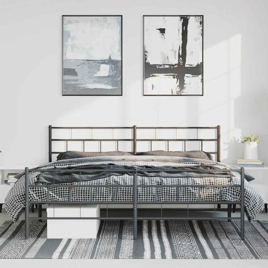 Metal Bed Frame without Mattress with Footboard Black 193x203cm