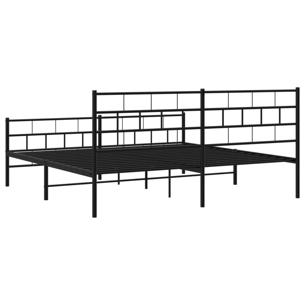 Metal Bed Frame without Mattress with Footboard Black 200x200cm
