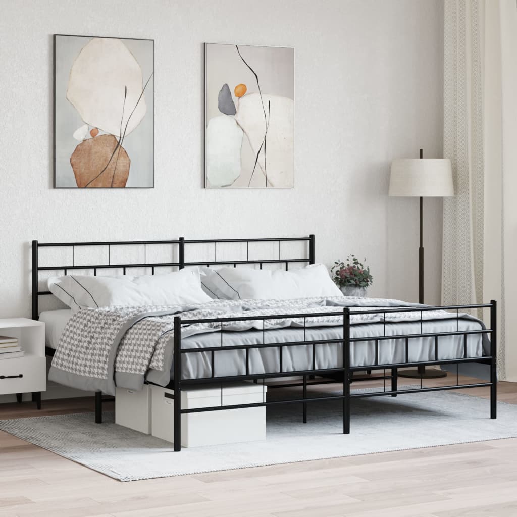 Metal Bed Frame without Mattress with Footboard Black 200x200cm