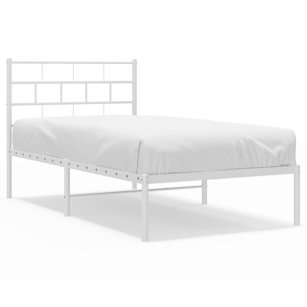 Metal Bed Frame without Mattress with Headboard White 75x190cm