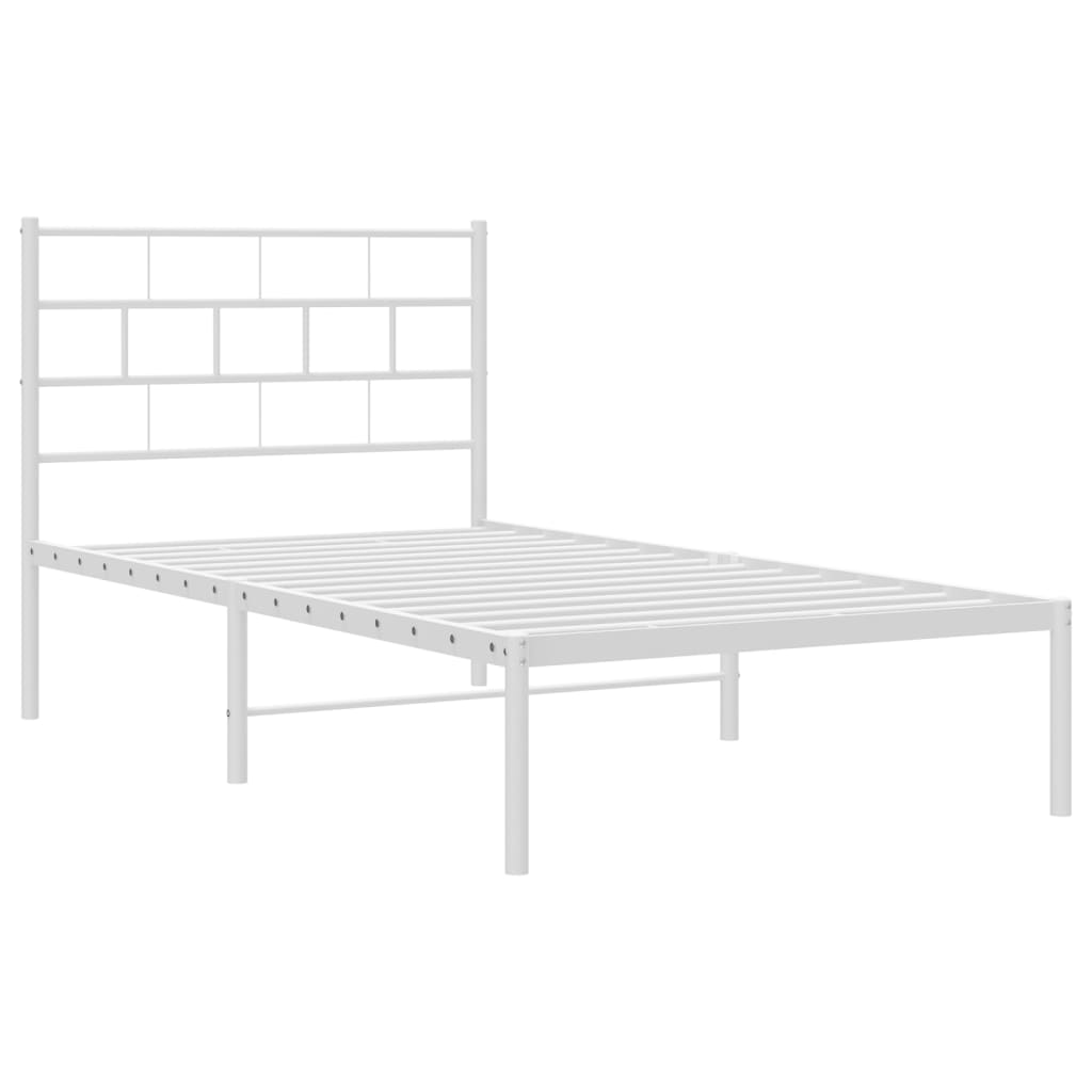 Metal Bed Frame without Mattress with Headboard White 75x190cm