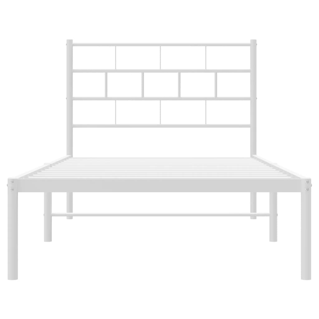 Metal Bed Frame without Mattress with Headboard White 75x190cm