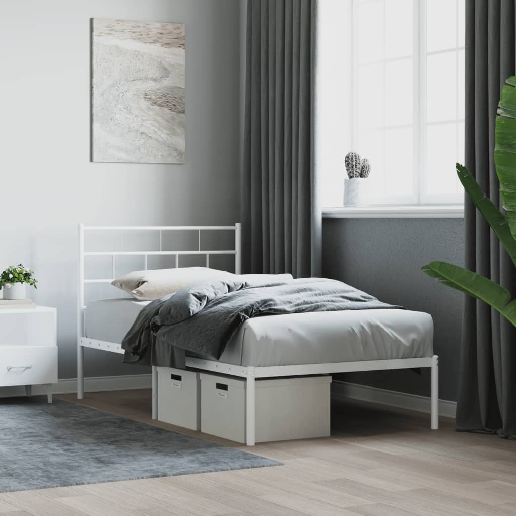 Metal Bed Frame without Mattress with Headboard White 80x200cm