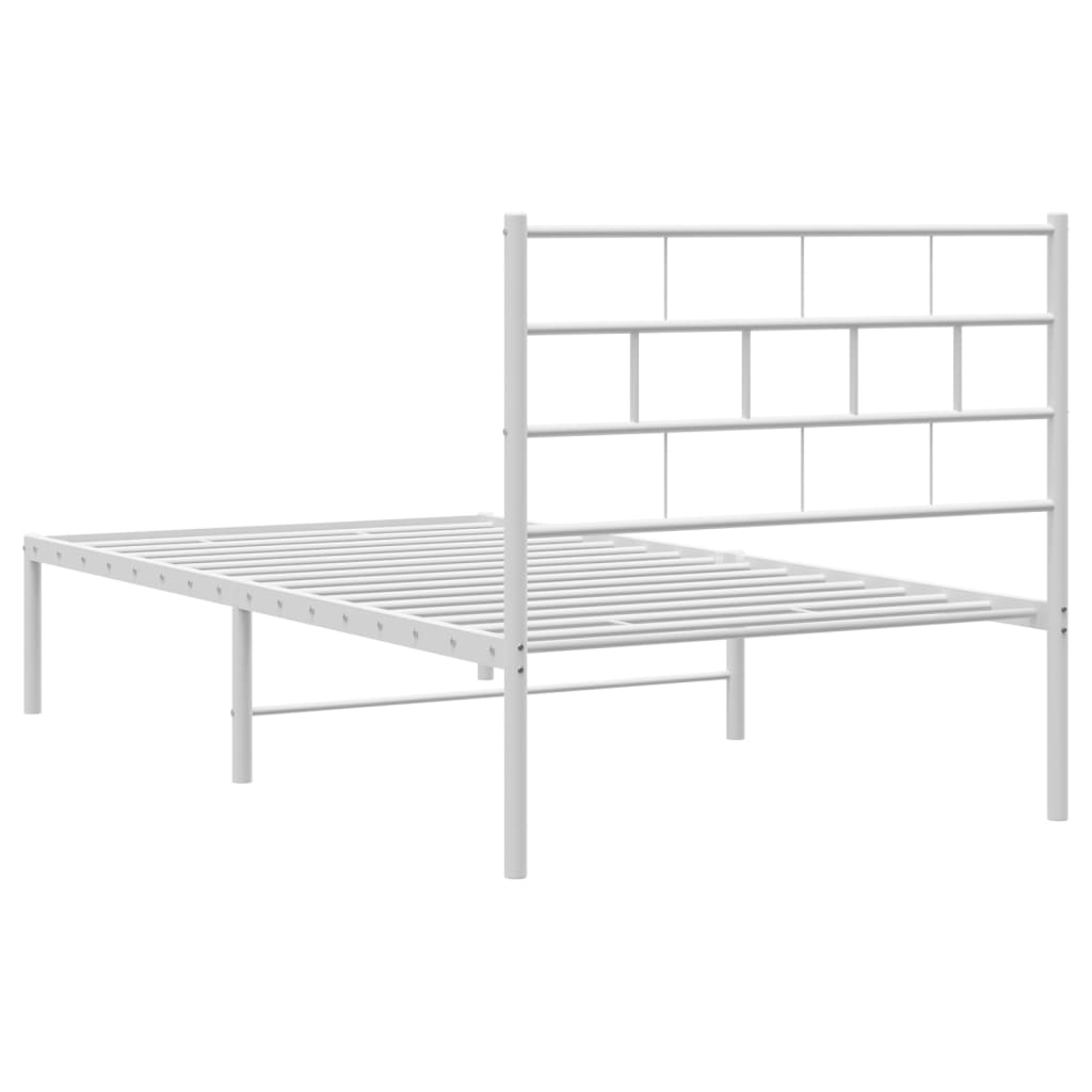 Metal Bed Frame without Mattress with Headboard White 90x190cm