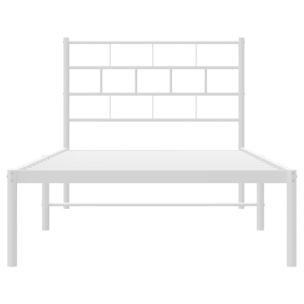 Metal Bed Frame without Mattress with Headboard White 107x203cm