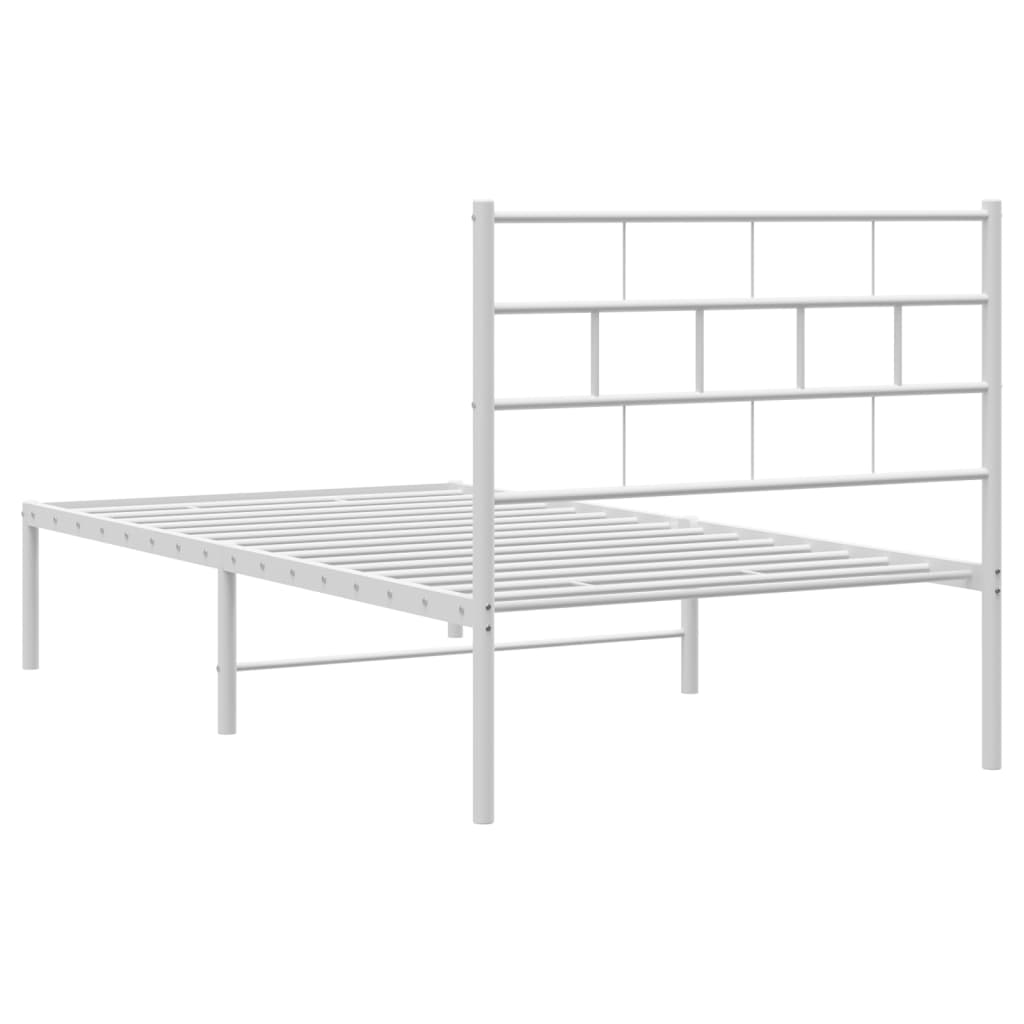 Metal Bed Frame without Mattress with Headboard White 107x203cm