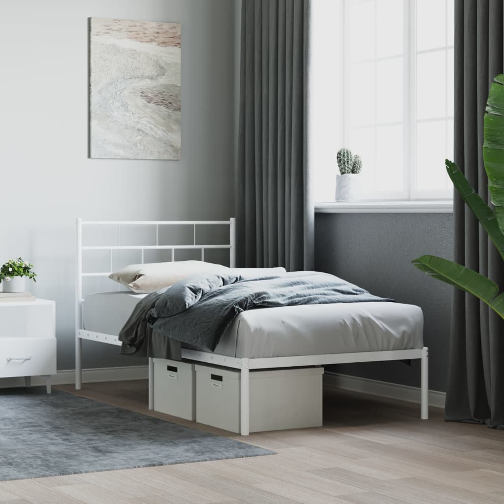 Metal Bed Frame without Mattress with Headboard White 107x203cm
