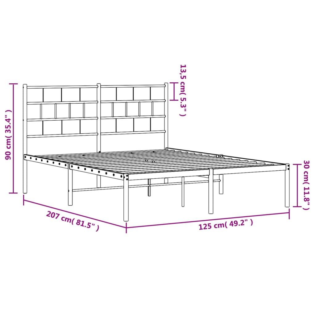 Metal Bed Frame without Mattress with Headboard White 120x200cm