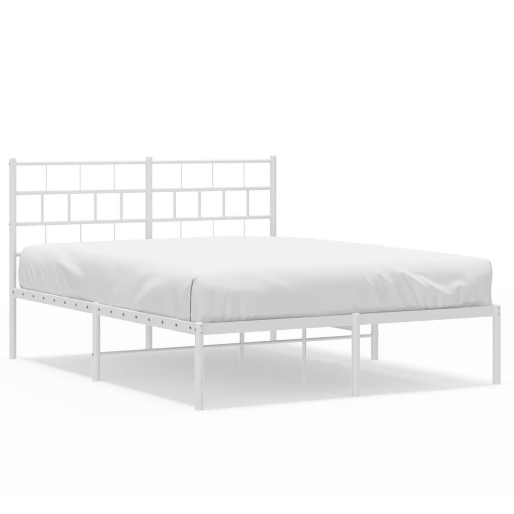 Metal Bed Frame without Mattress with Headboard White 140x190cm